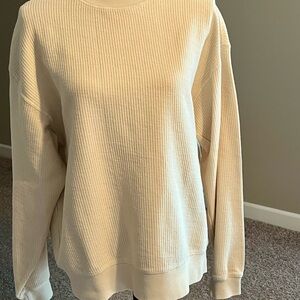 Elegant Cream Women's Ribbed Sweatshirt